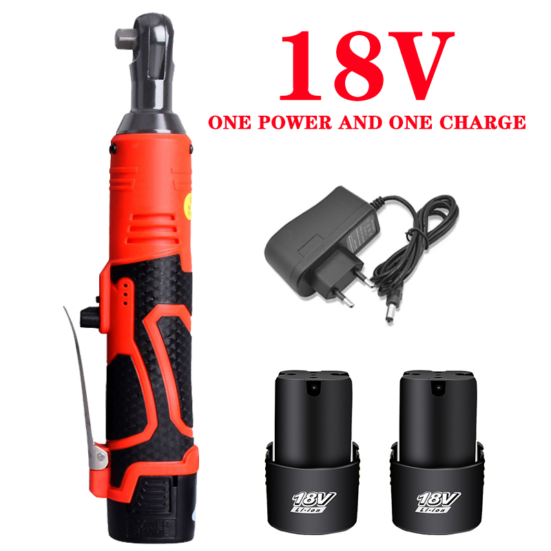 Chave de impacto elétrica recarregável sem fio, 18v, 3/8 '', ângulo reto, chave de catraca, driver de impacto, ferramenta elétrica com 2 baterias