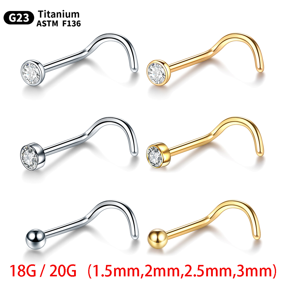 10Pcs/lot G23 Titanium Nose Studs Piercing Crystal Nose Screw Flat CZ Nostril Earrings Piercing Nariz Jewelry Nose Rings 20G 18G