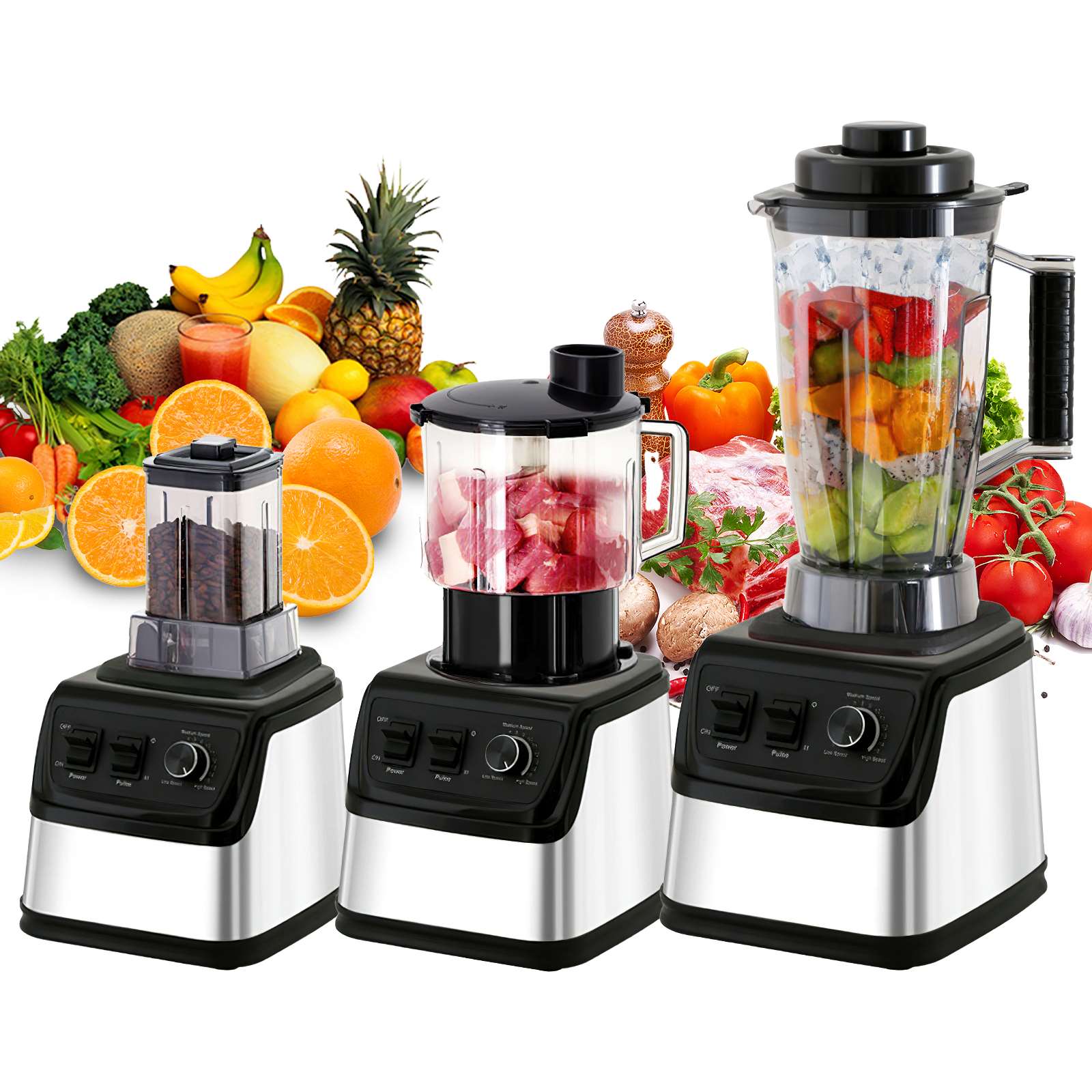 Power Blender Juicer e Smoothie Maker, Liquidificadores de mesa 3in 1, Recipiente 3L, Processador de alimentos para gelo, nozes, frutas, 9500W