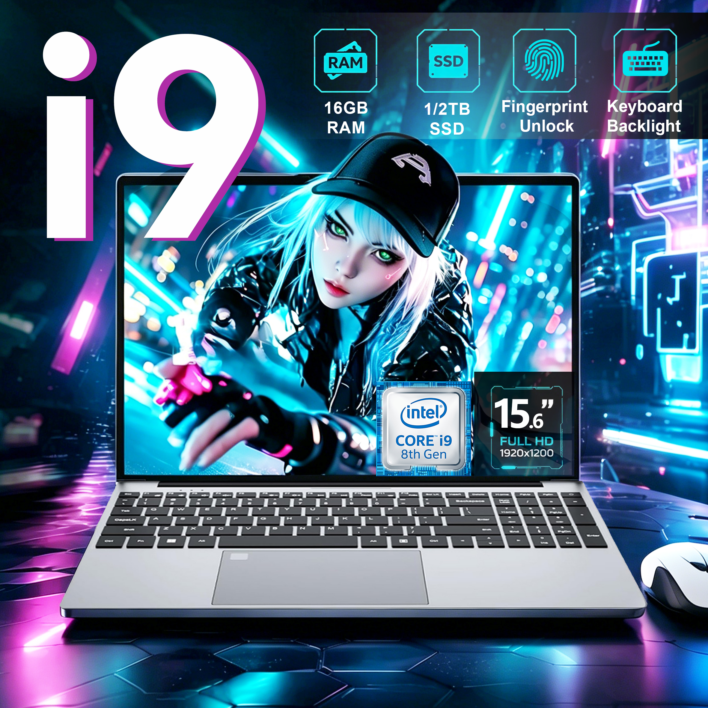 Nieuwe Gaming 15.6" i9 Laptop Computer Intel Core i9 10980HK/9900 Windows 11 Pro 16GB 1TB Laptops Kantoorcomputer Vingerafdruk Ontgrendeling verlichte toetsenbord Notebook PC