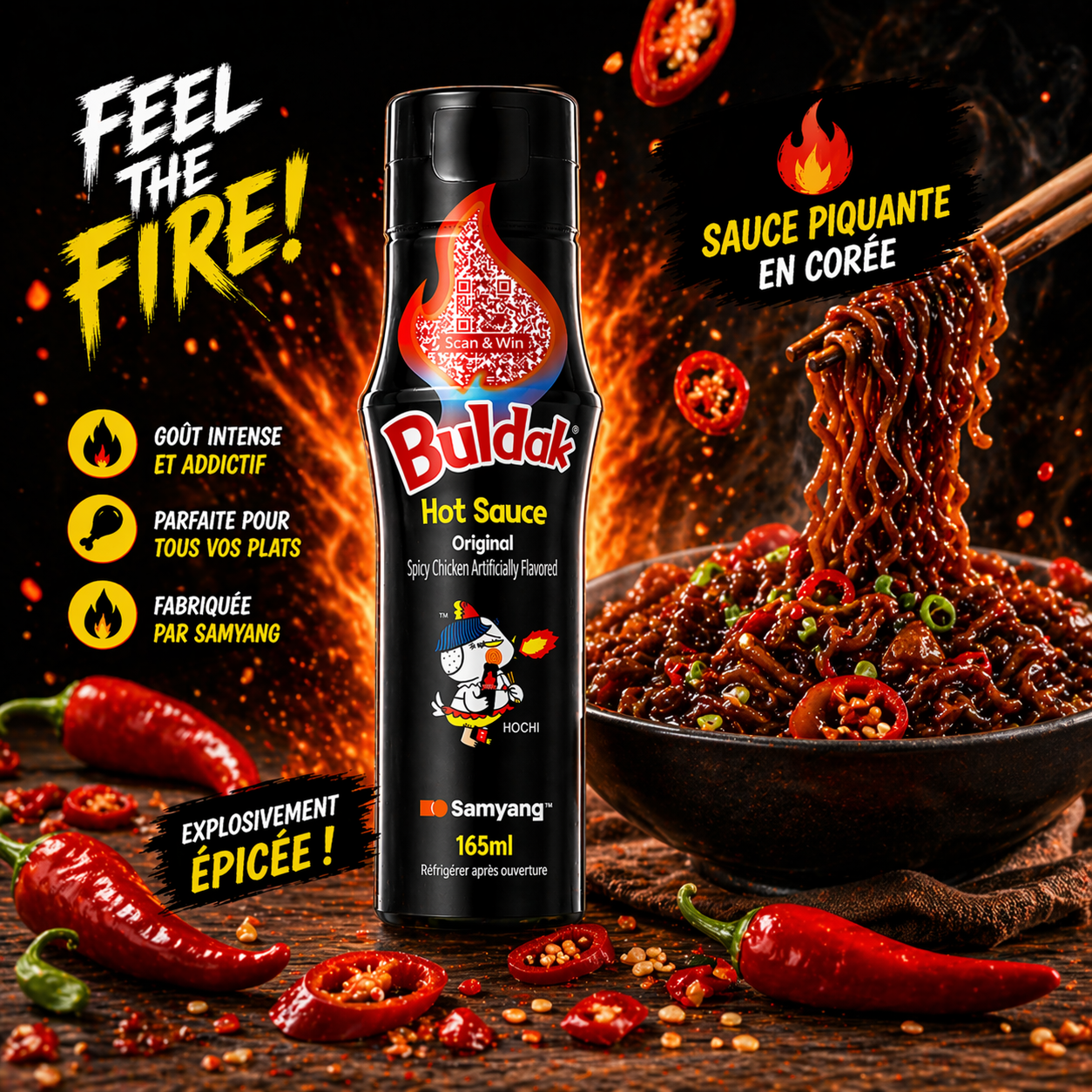 Sauce Coréenne Samyang Buldak Original 165ml – Sauce Pimentée Saveur Poulet, Spéciale Ramen, Nouilles, BBQ & Street Food