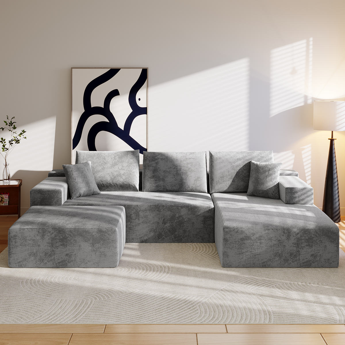 Divano a U Comprimibile per Soggiorno, Divani Modulari in Corduroy, Divano Letto in Memory Foam, Divani Letto di Lusso Casual