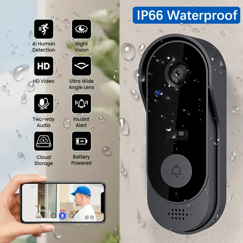 Timbre Tuya con cámara, paquete inalámbrico, timbre de vídeo WIFI HD, timbre de puerta para teléfono exterior, cámara de seguridad, videoportero IR Nigh