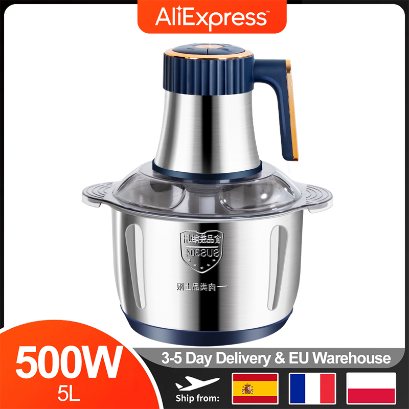Moedor de carne elétrico multifuncional, cortador do alimento, processador do alimento do bebê, helicóptero, 5L, 30000-40000RPM, 500W