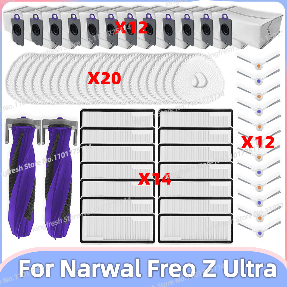 Compatible con Narwal Freo Z Ultra Piezas de Repuesto para Aspiradora Rodillo Principal Cepillo Lateral Cubierta Filtro Hepa Trapo de Mopa Bolsa de Polvo Accesorios