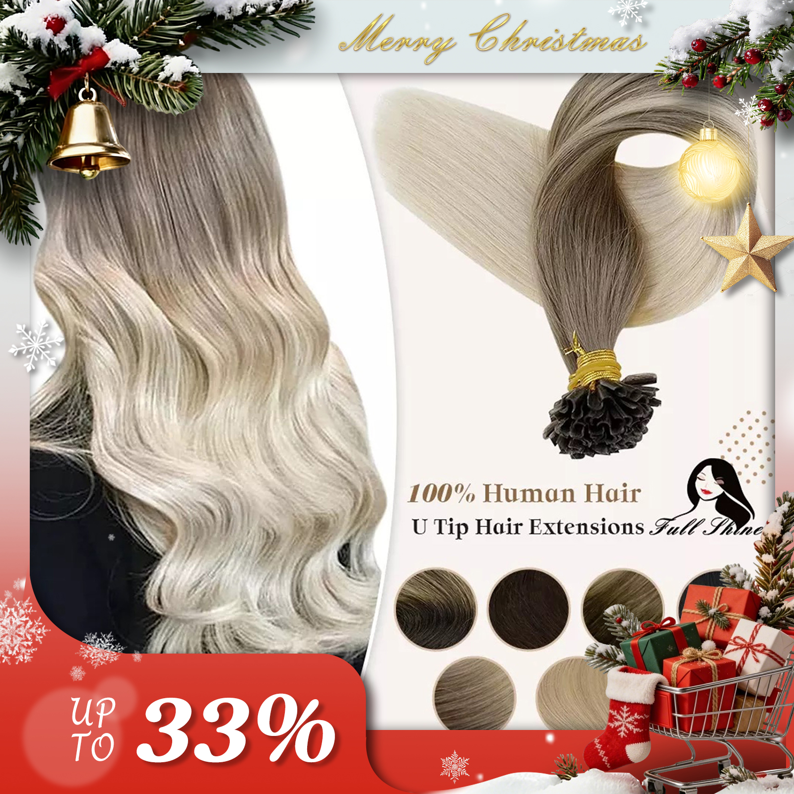 Full Shine U Tip Hair Extensions Fusion Hair Balayage Color 40-50g Keratin Glue Beads Prebonded Human Hair Extensiones