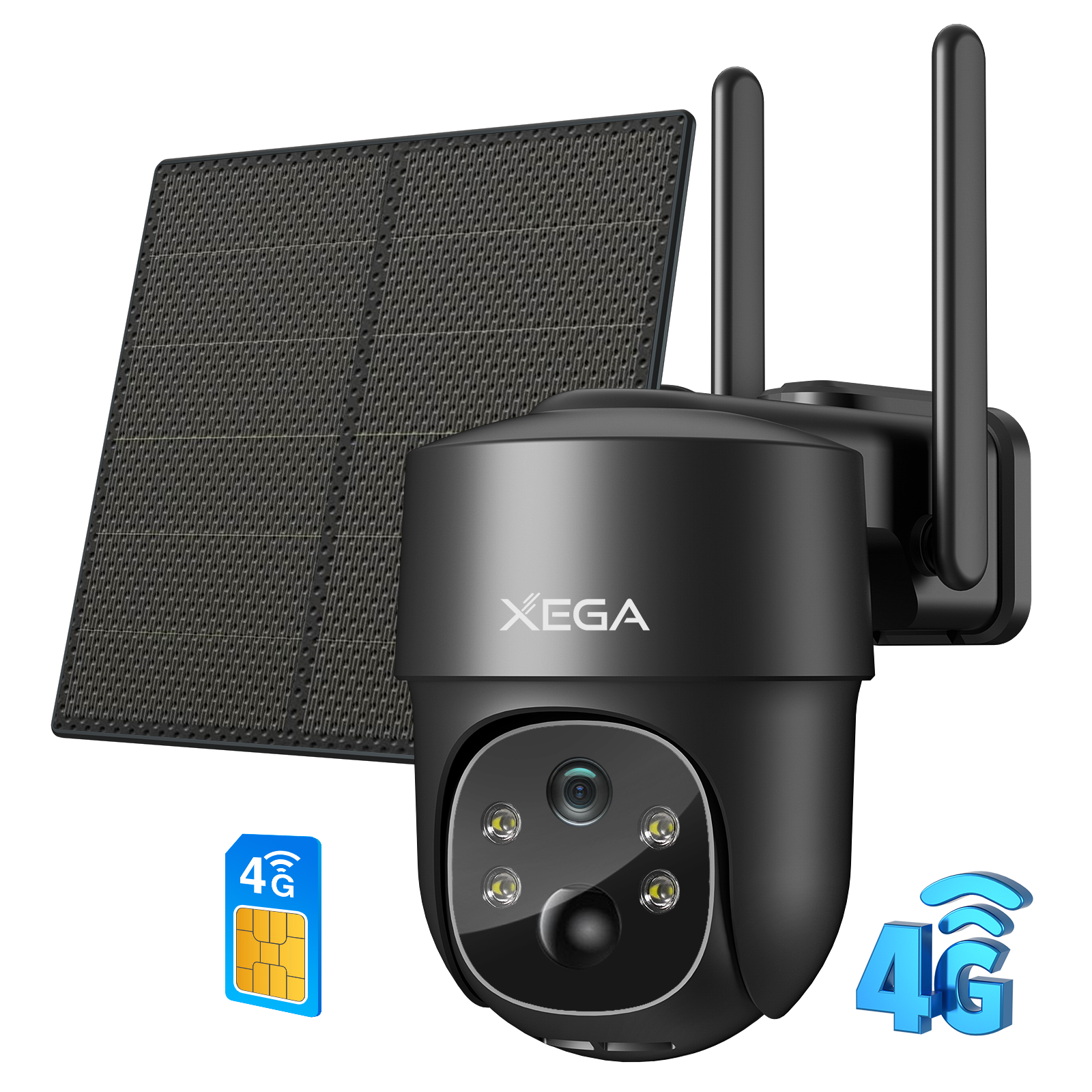Telecamera di Sicurezza XEGA 4G LTE con Pannello Solare e Scheda SIM, Wireless da Esterno con Batteria 8000mAh, CCTV 2K PTZ, Visione Notturna, Rilevamento Movimento, Telecamera IP (Non Supporta WiFi)