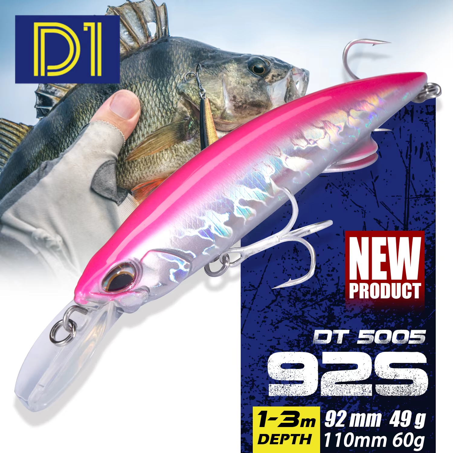Umpan Pancing Minnow Tenggelam Berat D1 92mm/49g 110mm/60g Crankbait Wobblers Umpan Keras Buatan untuk Trolling Alat Pancing Ikan Trout