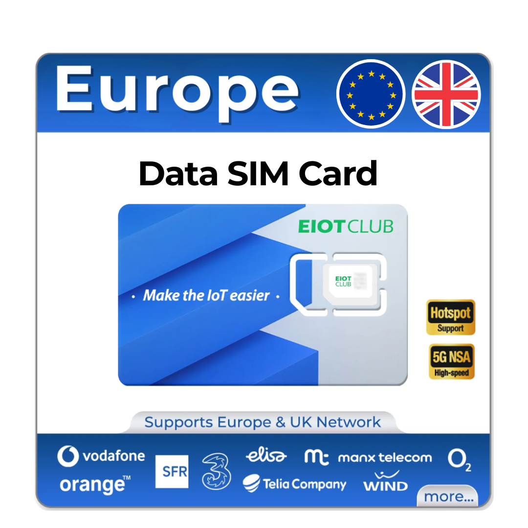 EIOTCLUB Europa simkaart, 1 GB, snelle prepaid data-only SIM voor 33 EU-landen, oplaadbaar, voor telefoons, routers, tablets