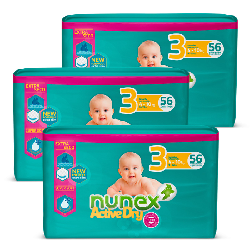Pañales Bebé Active Dry Talla 3 (4-10 kg), 168 pañales, Super Absorbente Extra Seco