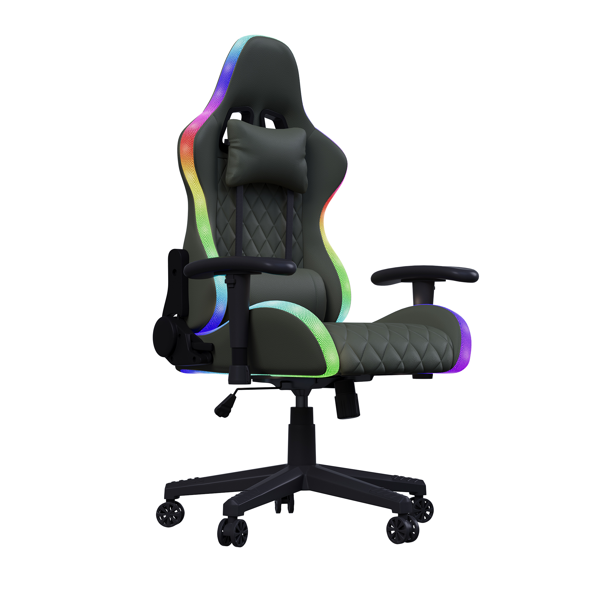 LED-beleuchteter Gaming-Stuhl mit Massage-Lendenwirbelstütze, 2D verstellbaren Armlehnen, 90-135 °   Verstellbare Rückenlehne, Kopfstütze und ergonomisches Design, geeignet sowohl für Gaming als auch für Büroarbeit.