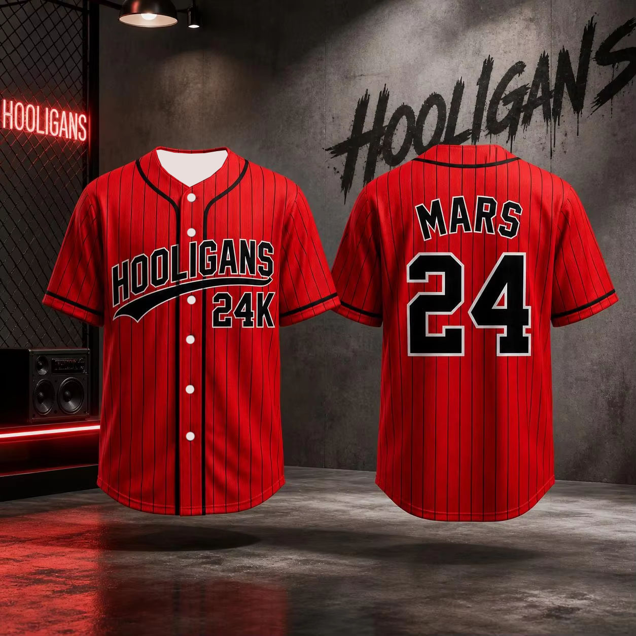Koszulka baseballowa 2026 Bruno Mars 24K Hooligans męska damska unisex z krótkim rękawem hip hop streetwear dla fanów dzieci dorosłych