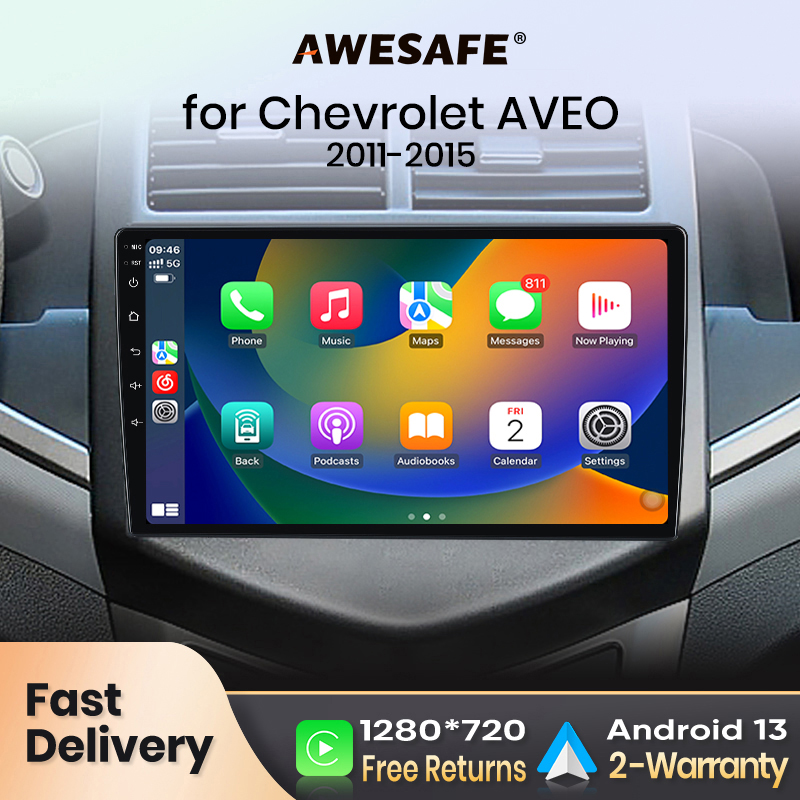 AWESAFE PX9 Radio samochodowe Autoradio dla Chevrolet Aveo 2 Sonic T300 2011-2015 bezprzewodowy ekran Carplay Android Auto Stereo GPS