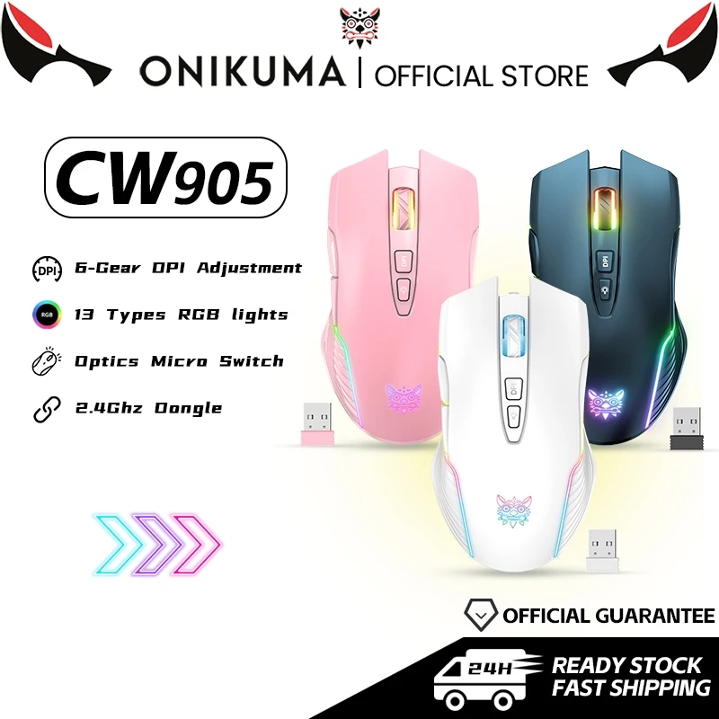Onikuma Cw905 Drahtlose 2,4 g Mausmodus RGB-Beleuchtung Mechanisch verstellbare DPI-Gaming-Maus