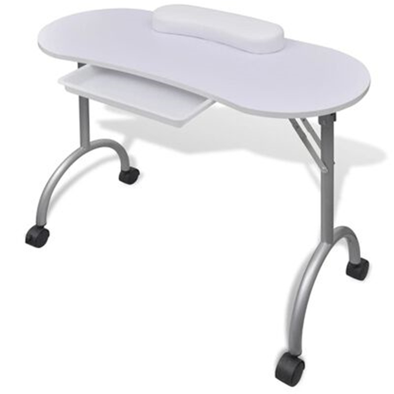 MESA DE MANICURA plegable con ruedas blancas, escritorio de técnico de belleza, bolsa de carga, cajón, esponjas
