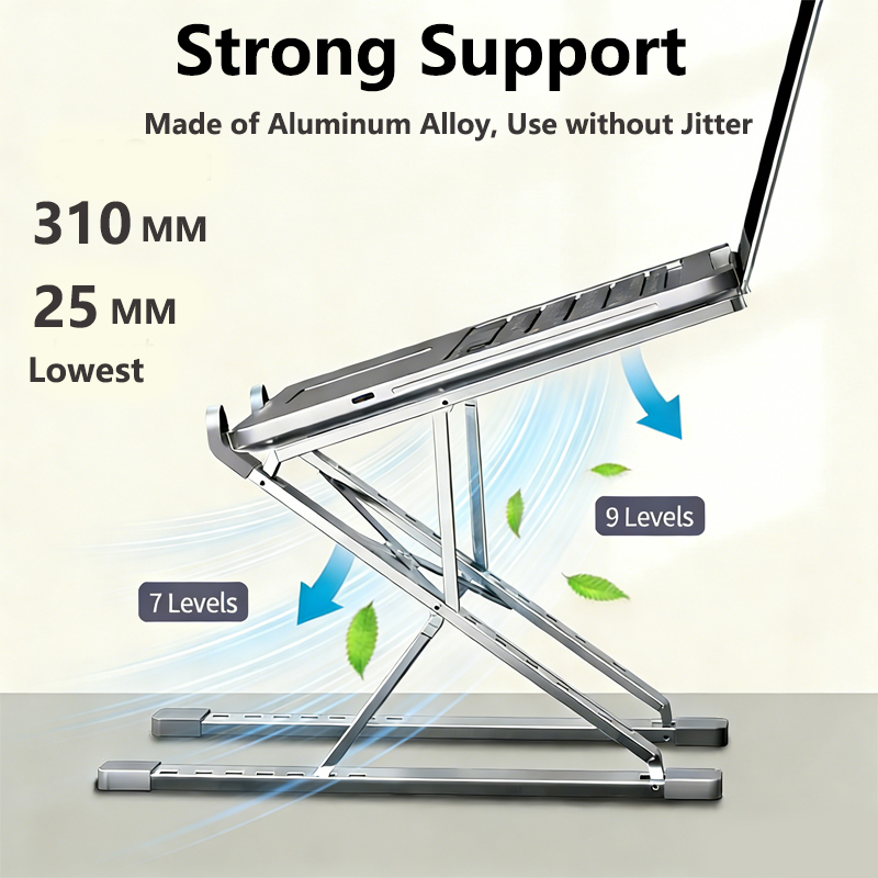 Support pliable et réglable en aluminium pour ordinateur portable MacBook, tablette et PC, avec dissipation thermique