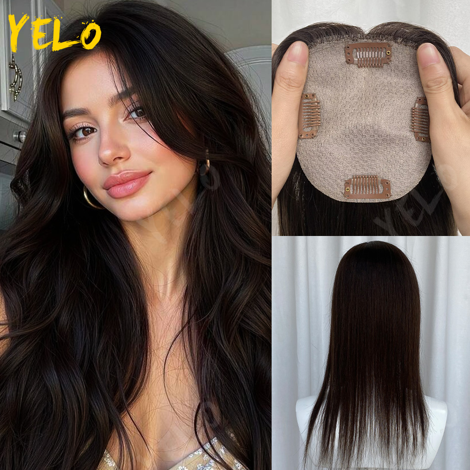 17 inch toppers van echt haar met 4 clips 100% steil topper van echt haar Haarstukjes van echt haar 4 inch x 5 inch injectiebasis voor vrouwen
