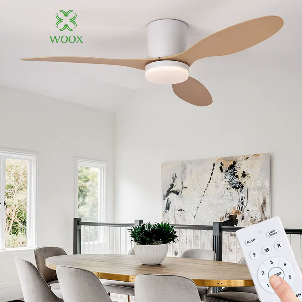 Ventilador de techo WOOX de madera con luz,control remoto,6 niveles de velocidad,Tamaño adecuado 30W 34" ( 8-12m²),luz LED brillante con atenuación continua,Tamaño más grande 57W 54" (15-20m²)