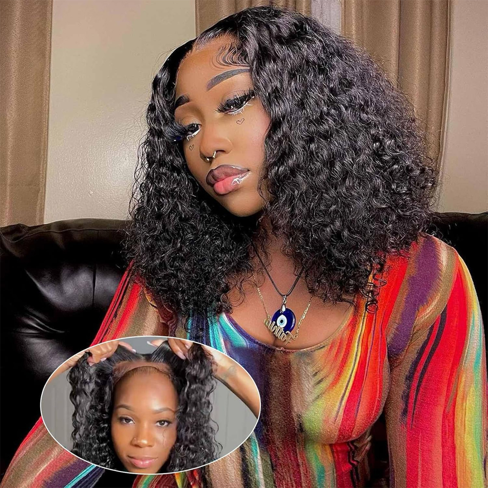Wear And Go Water Wave Bob Бесклеевые влажные и волнистые HD кружевные фронтальные предварительно вырезанные человеческие парики Бразильские дешевые парики Perruques Cheveux Humain