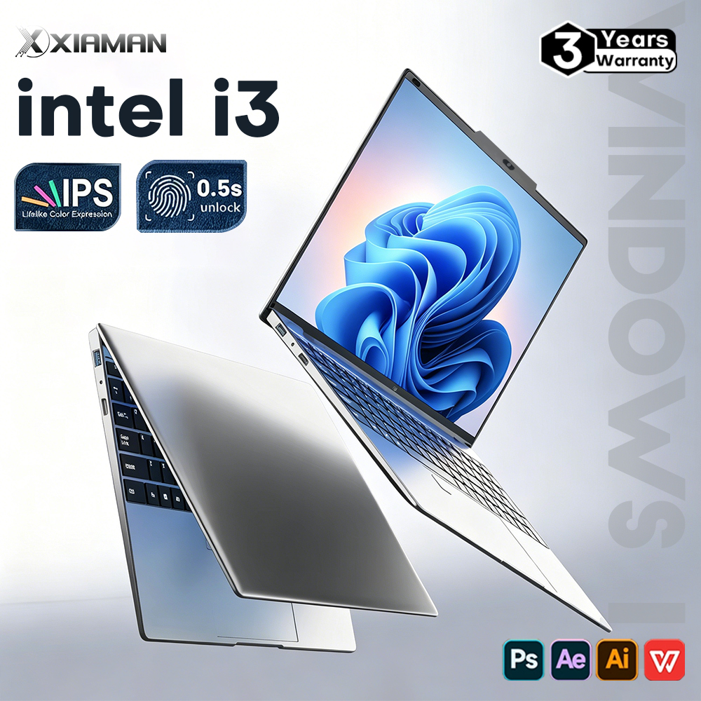 Computer portatile Xiaman da 15,6 pollici con Windows 11, Intel Core i3 6006U, schermo IPS 1080P, notebook per ufficio e studio, sblocco con impronta digitale.