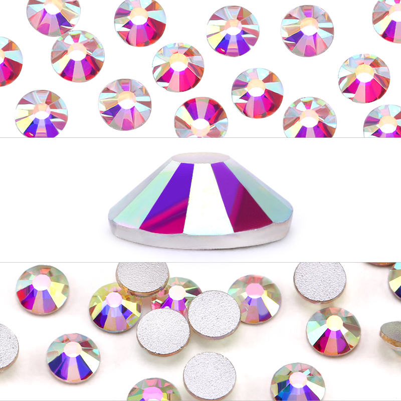 Strass Super Scintillants Effet Cristal AB SS3-SS40 Non Thermocollants à Dos Plat pour Couture, Tissus, Vêtements et Décorations Nail Art