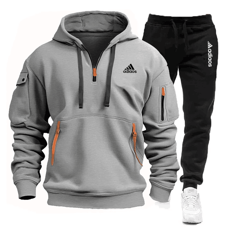 Conjunto de ropa deportiva y pantalones con múltiples bolsillos y cremallera para hombre, ropa deportiva informal, traje para correr, conjunto de dos piezas con capucha para primavera y otoño 2024