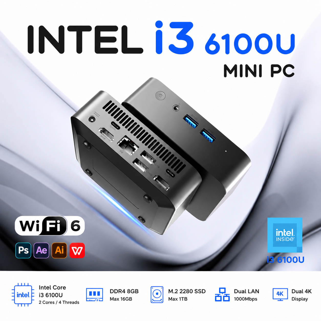 2026 Intel i3 Mini-PC Windows 11 Mini-PC Intel Core i3 6100U Mini-Computer 16GB RAM 512GB 1TB SSD 3-Bildschirm-Anzeige PC Desktop Wifi 6 BT5.2 Mini-PC i3 Intel