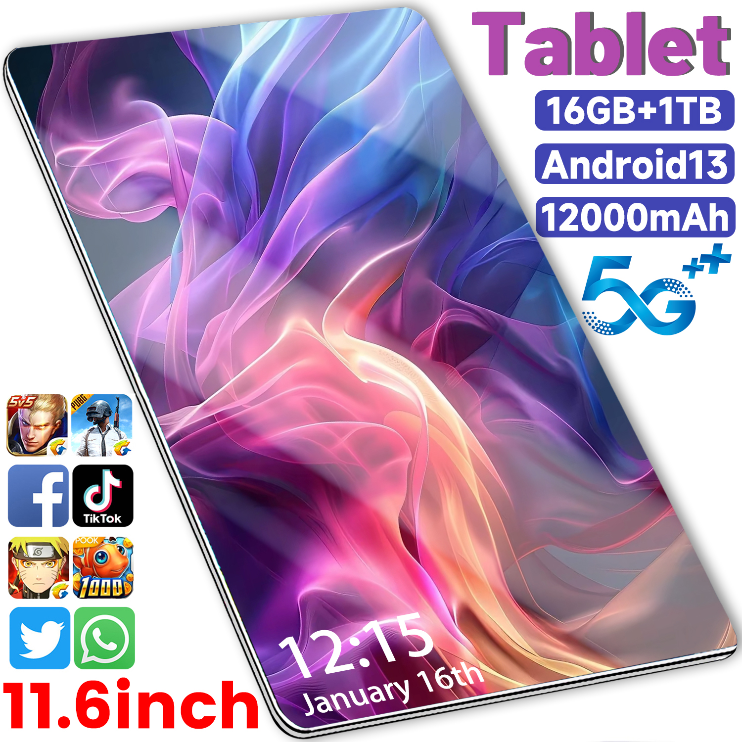 2024 Global Version 11.6 Inch Tablet Android 16GB Ram 1TB Rom Android 13.0 12000mAh Network Bluetooth 4G 5G Tablets Pc New PAD