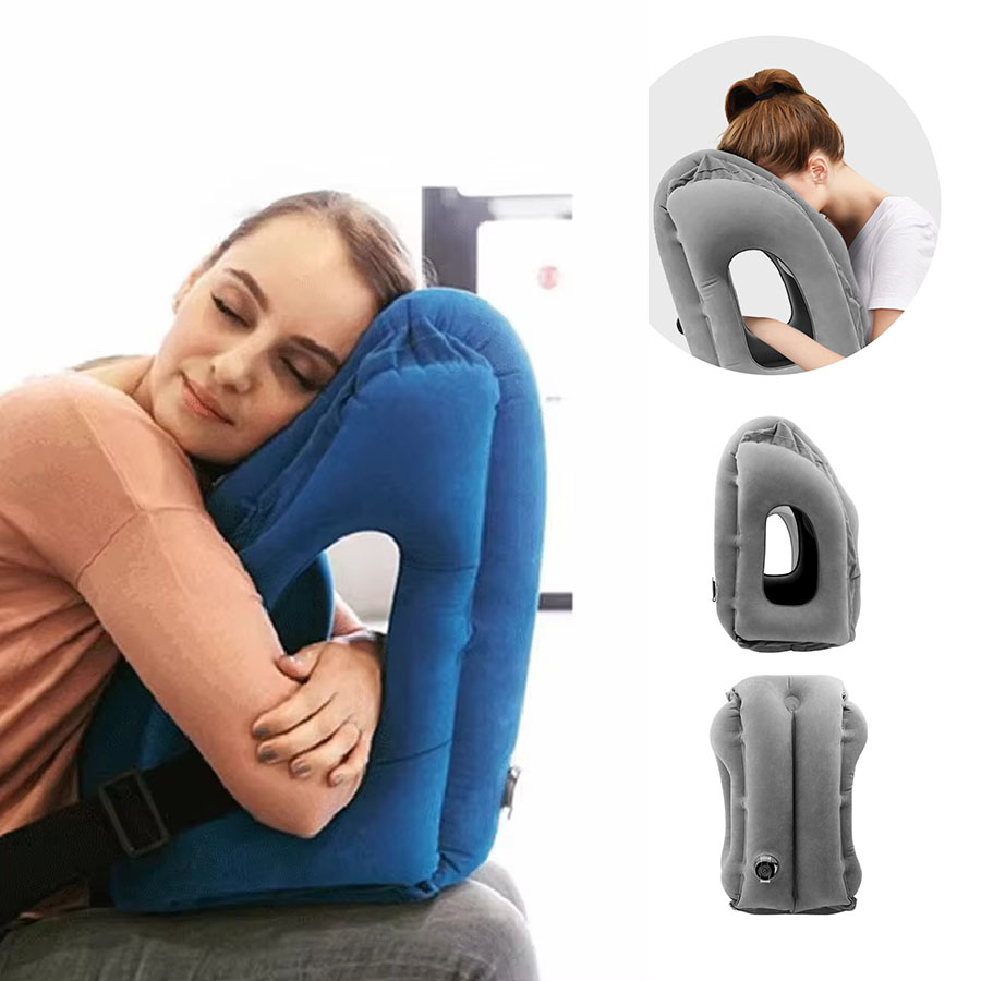 Almohada de viaje inflable de nuevo patrón, soporte portátil para la barbilla, almohada para el cuello para avión, coche, autobús, tren, oficina, almohada de soporte para descanso de siesta