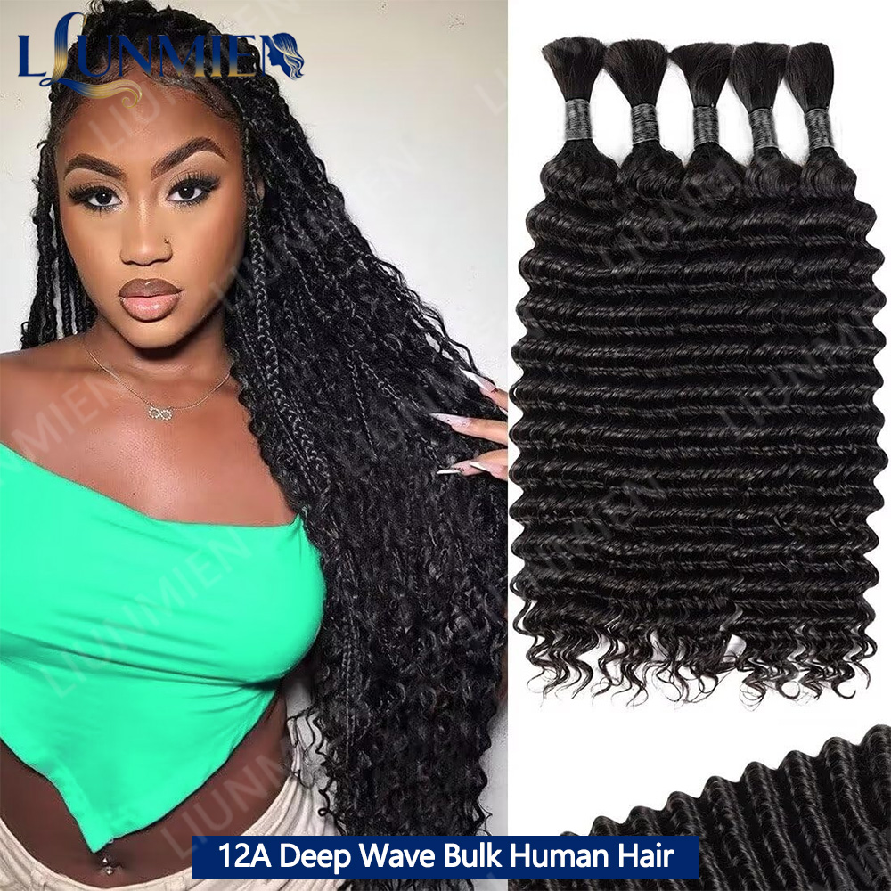 Cabello humano a granel 12A para trenzar cabello para trenzas bohemias, mechones de ondas profundas de 50g, extensiones de cabello humano, mechones de cabello crudo brasileño