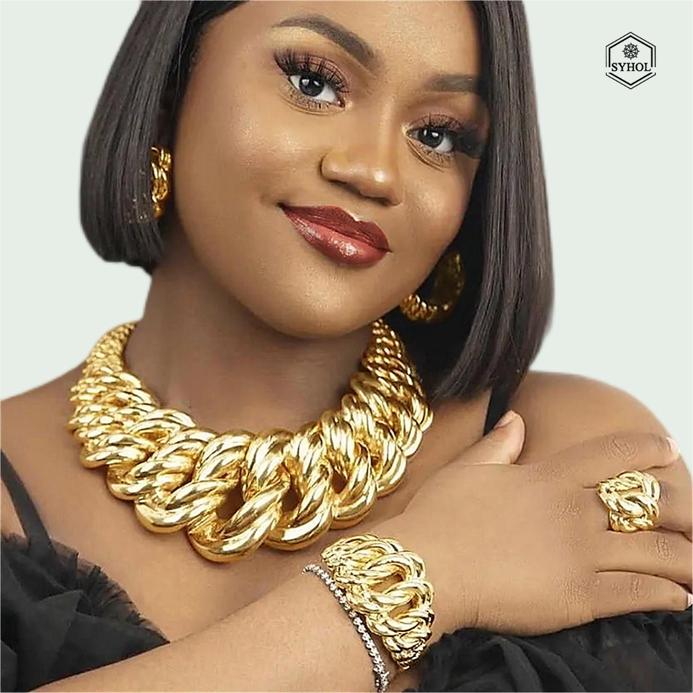 Moda mulher colar conjunto de jóias elétrica itália banhado a ouro pingente festa de casamento brinco anel syhol atacado frete grátis
