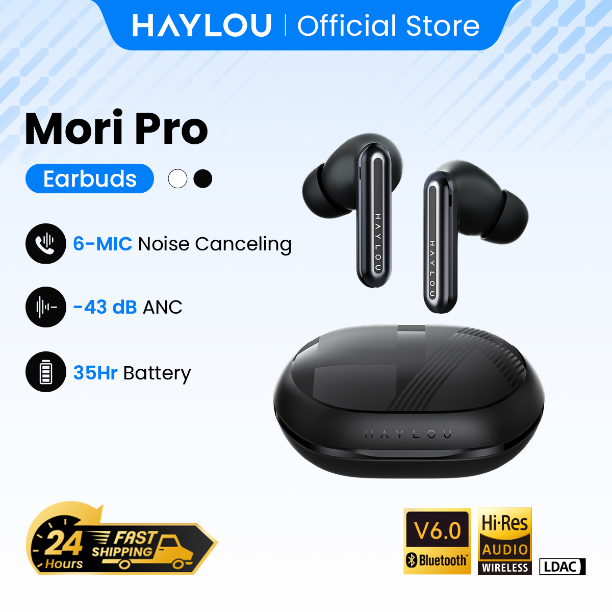 Наушники HAYLOU Mori Pro Bluetooth 5.4 - беспроводные наушники с активным шумоподавлением ANC -43 дБ, 6 микрофонов, 35 часов работы от батареи