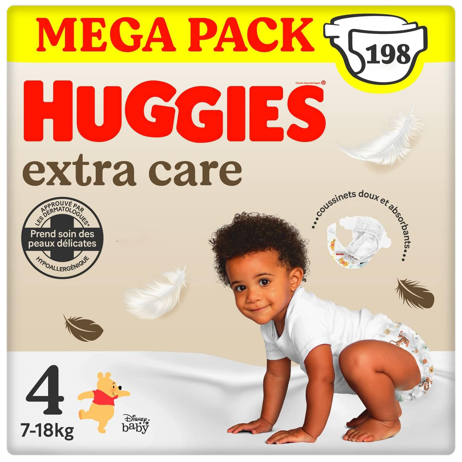 Huggies Extra Care Pañales para Bebé Talla 4 (7-18 Kg) - Packs Ahorro - Pañal con Dibujitos Disney
