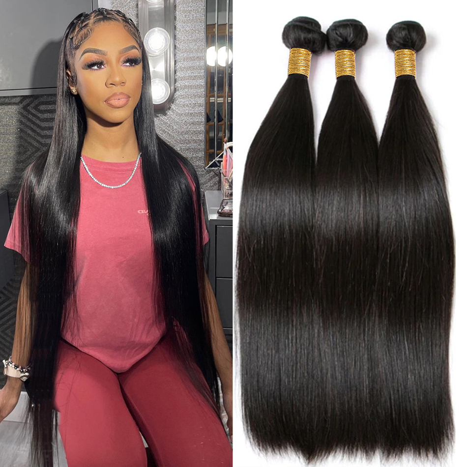 Osso reto feixes de cabelo humano longo 30 Polegada 1/3/4 pçs ofertas venda para preto feminino brasileiro remy extensão do cabelo cor natural