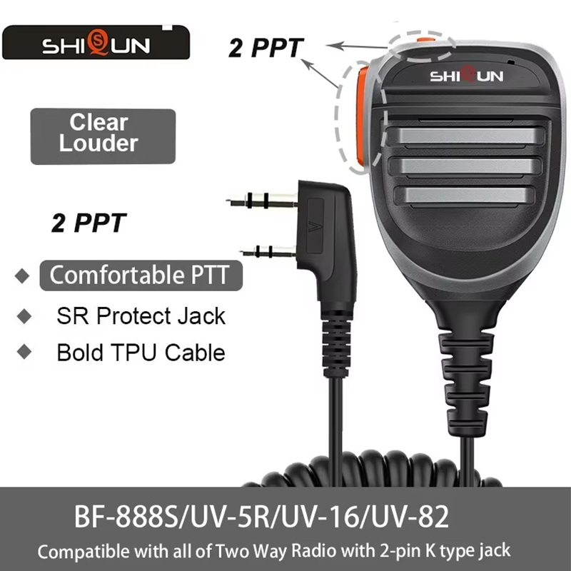 UV-5R micrófono altavoz UV-K5/K58/5R Plus Walkie Talkie UV-82/UV-16/BF-F8HP/BF-888S/UV-13 Pro Radio PTT micrófono Kenwood enchufe 2 pines K