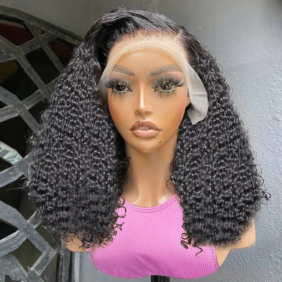 Peluca de encaje Bob corto 13X4, peluca con malla Frontal transparente, onda de agua profunda, pelucas con cierre 4x4, cabello humano Frontal de encaje rizado 200% para mujeres