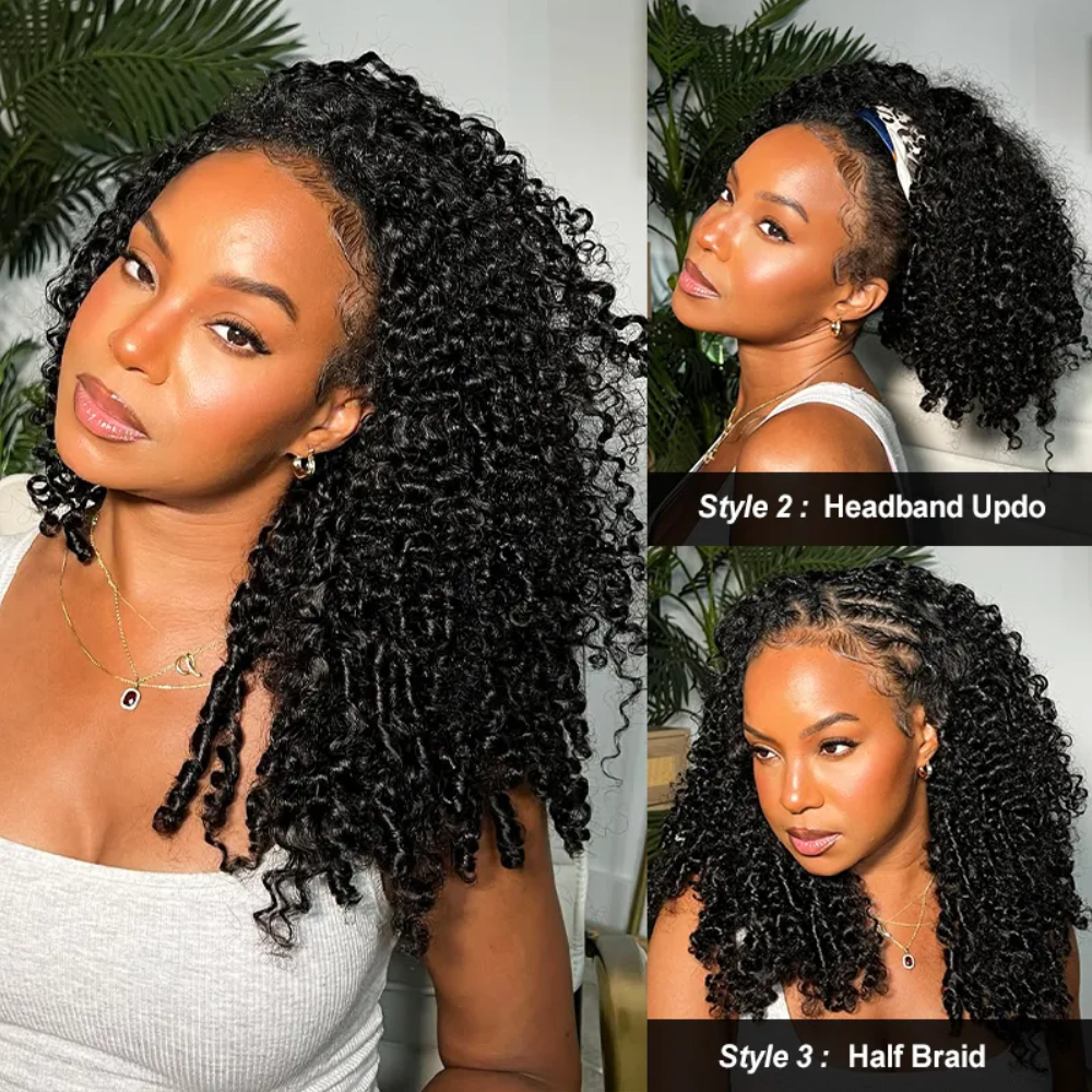 Peruca Curly Birmanesa UNice com Pontas em Espiral, Peruca de Cabelo Humano Sem Costura, Pronta para Usar, Densidade de 220%