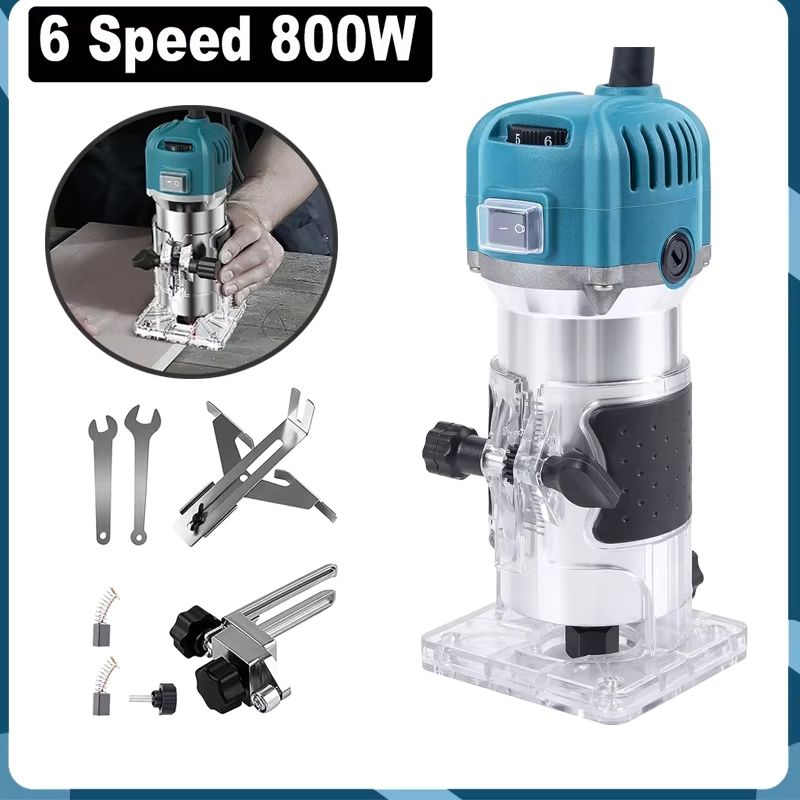 6-Gang 800W Elektrische Trimmmaschine 30000 U/min Holzbearbeitung Fräsen Gravieren Hand-Holzkantenfräser Heimwerker-Elektrowerkzeug