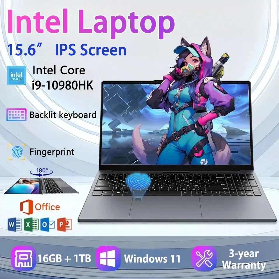 Laptop Ultra Slim de 15.6 Polegadas com Windows 11 Pro, 16GB de RAM, 1TB/2TB SSD, Intel Core i9-10980HK, Laptop para Escritório Móvel, WiFi, Bluetooth, Laptop para Jogos