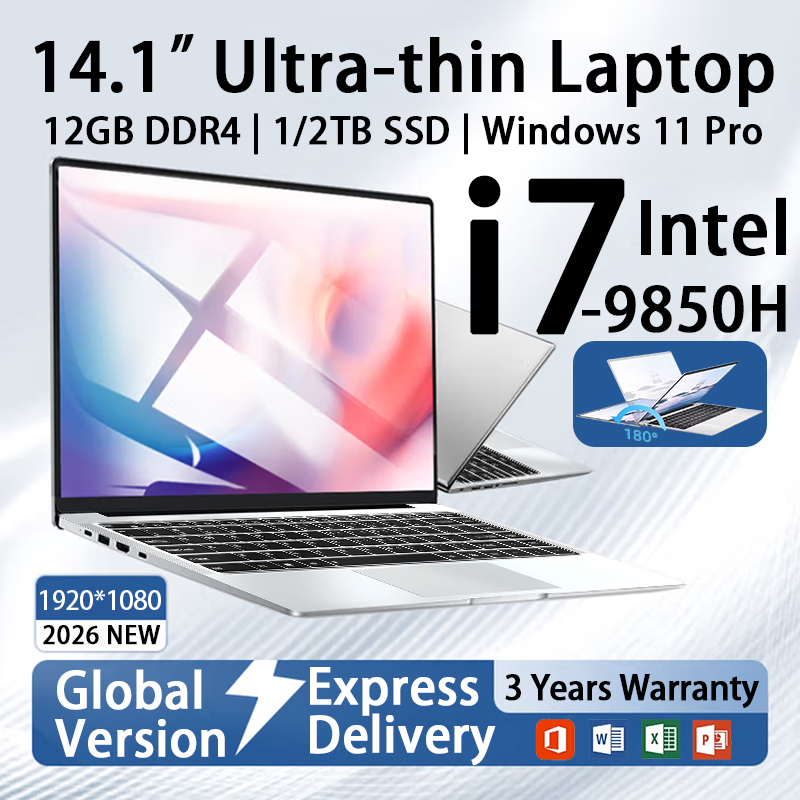 Nieuwe 14,1 inch laptop Intel Core i7 9850H 12GB RAM 1TB/2TB SSD Gaming Laptop Notebook Windows 11 Pro Ultradunne Kantoor/Studie Computer PC 1920*1080 scherm