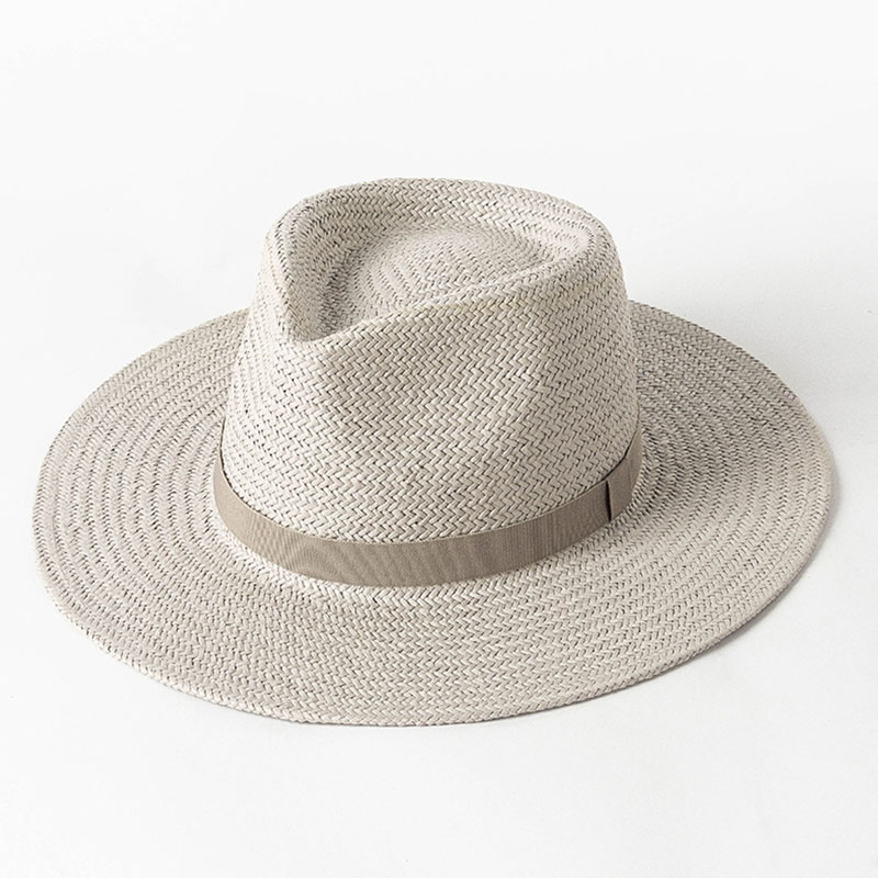 Nieuwe Plain Band Panama Strohoeden voor Vrouwen Zomer Strand Hoeden Brede Rand Zonnehoed Begrafenis Kerk Derby Fedora Cap UPF50 +