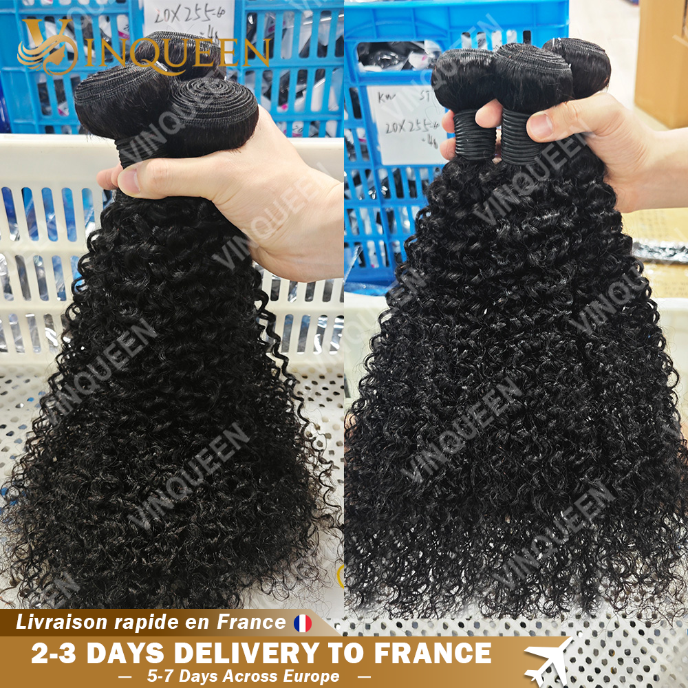 12A Cheveux Brésiliens Kinky Curly Jerry Curly Hair Bundles 1/3/4 PCS Extensions Remy Naturelles Douces Soyeuses Épais Volume Longueur 12-32 Pouces Look Naturel Facile à Coiffer Livraison Rapide 3 Jours France EU