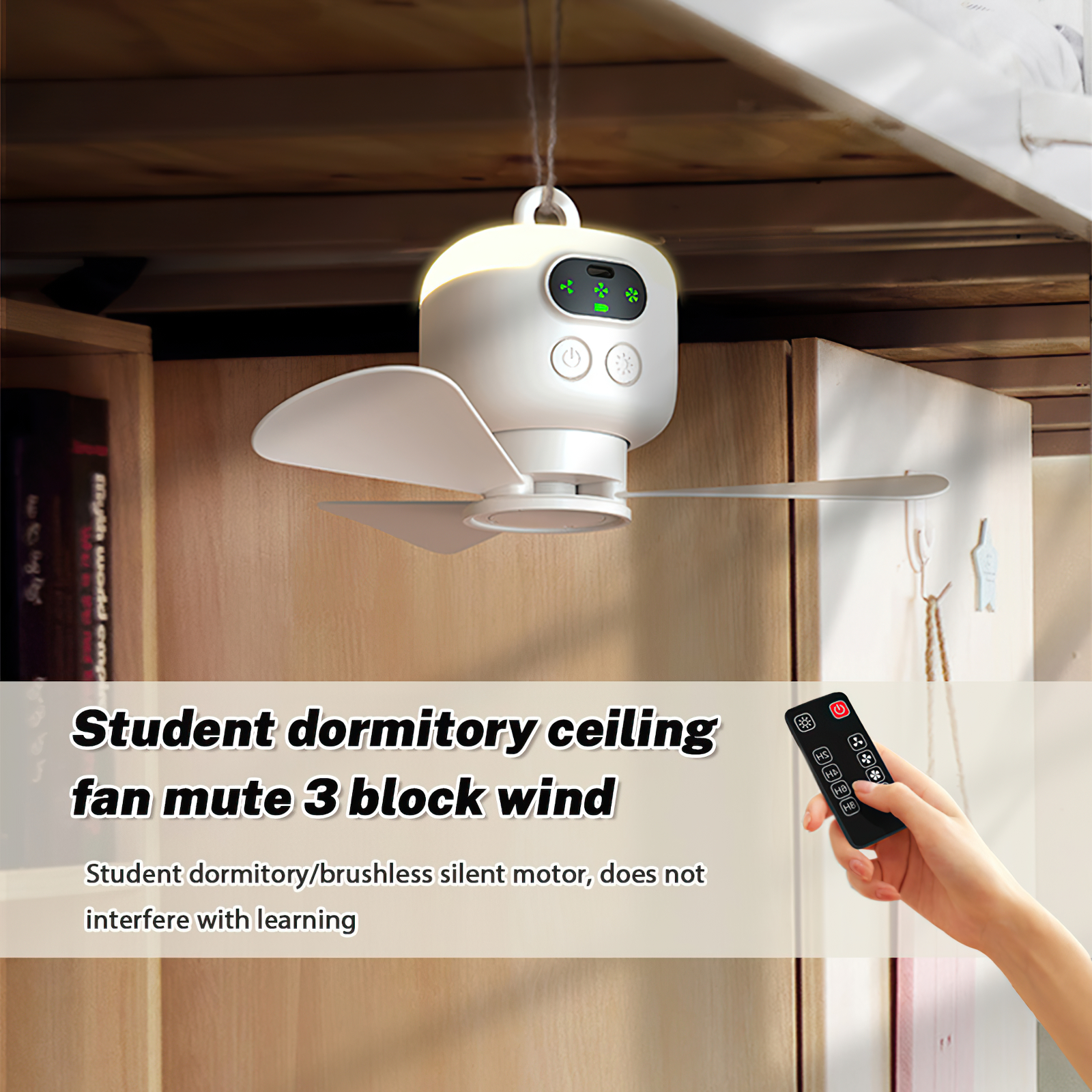 8000mAh Akku-Campingventilator mit LED-Licht & Fernbedienung, USB-Aufladbarer Hängeventilator 4W Geräuscharm, Tragbar für Outdoor-Reisen, Wohnheim, Schlafzimmer