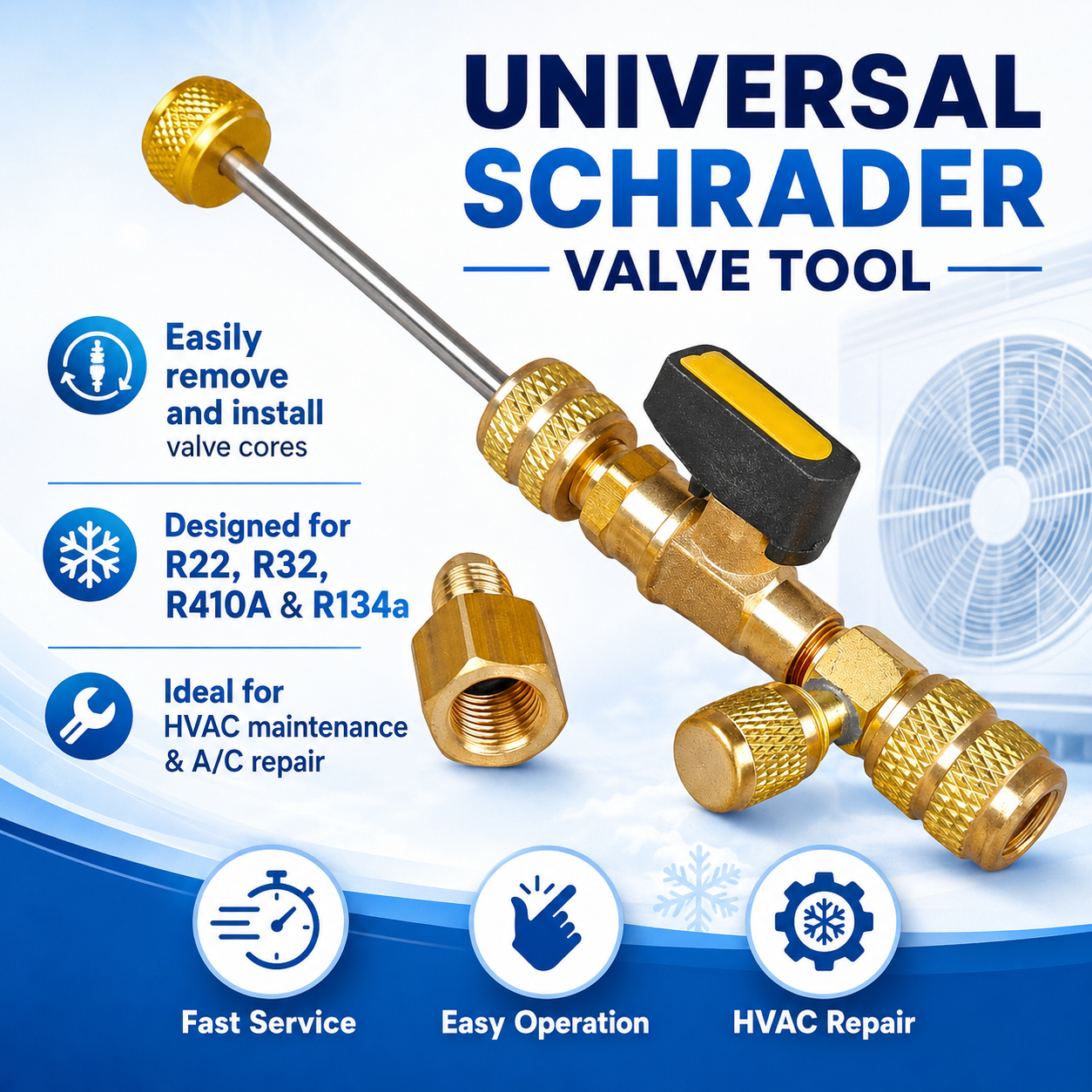 R410A R22 Valve Core Remover Installer Tool with Dual Size 1/4 & 5/16 Port for R404A R407C R134A R12 R32 HVAC System