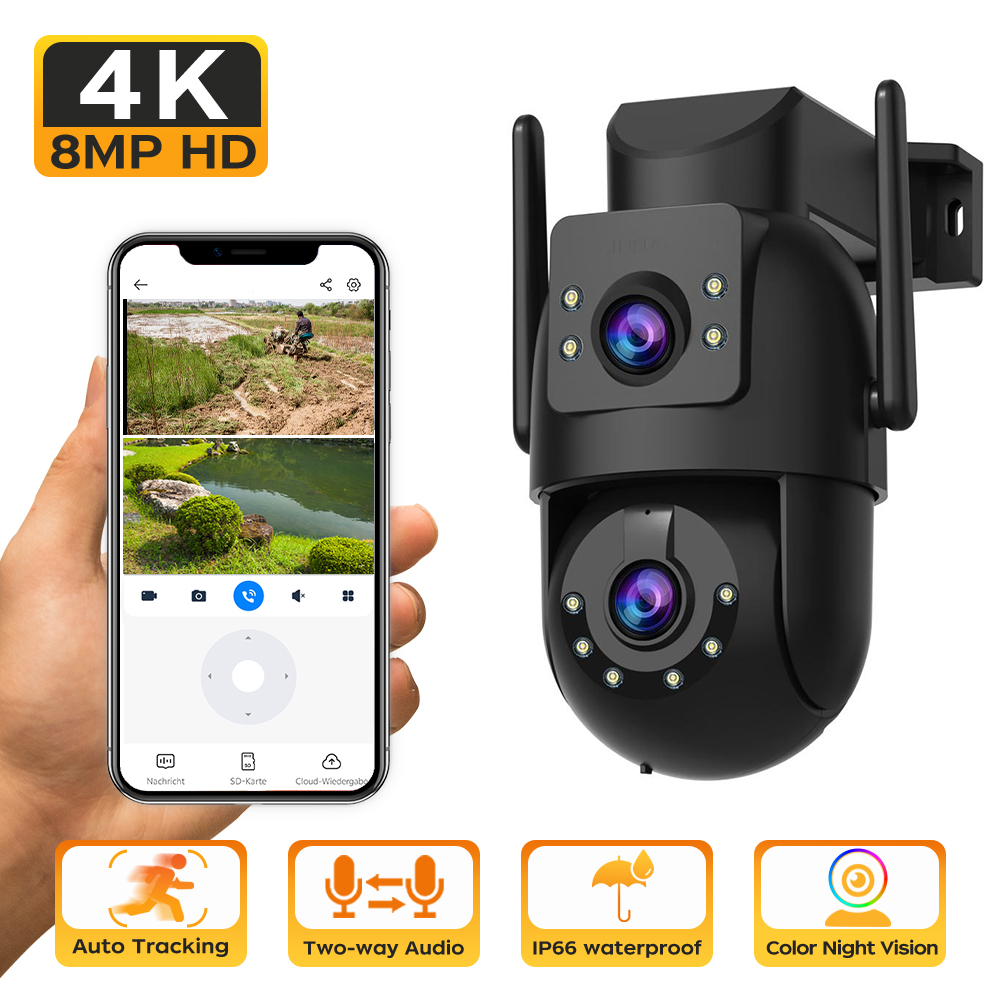 Caméra de sécurité WiFi JOOAN 8MP pour extérieur, double objectif, double écran, zoom 5X, caméra PTZ, suivi automatique, vision nocturne, caméra IP