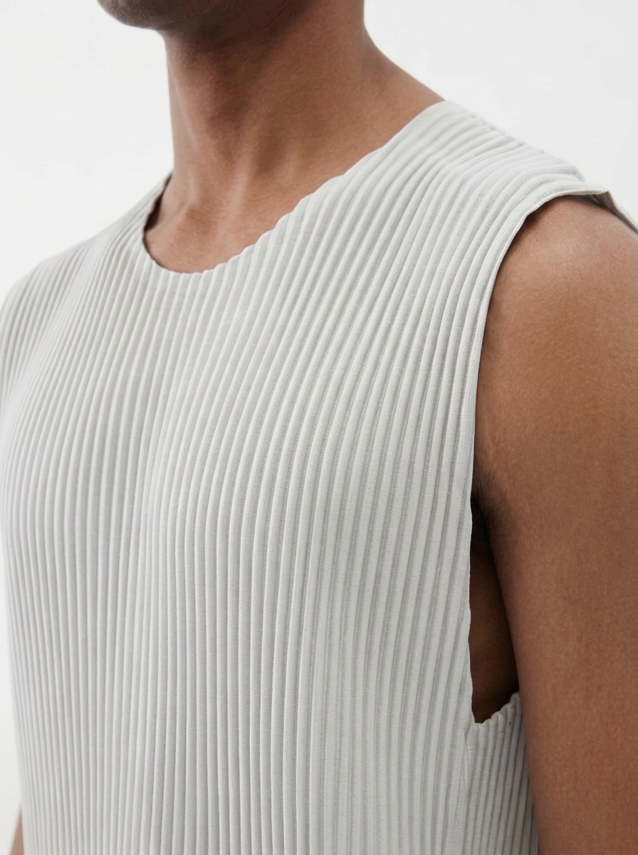 Gilet plissettato Miyake da uomo senza maniche, girocollo, vestibilità ampia, casual, stile giapponese minimalista per tutti i giorni
