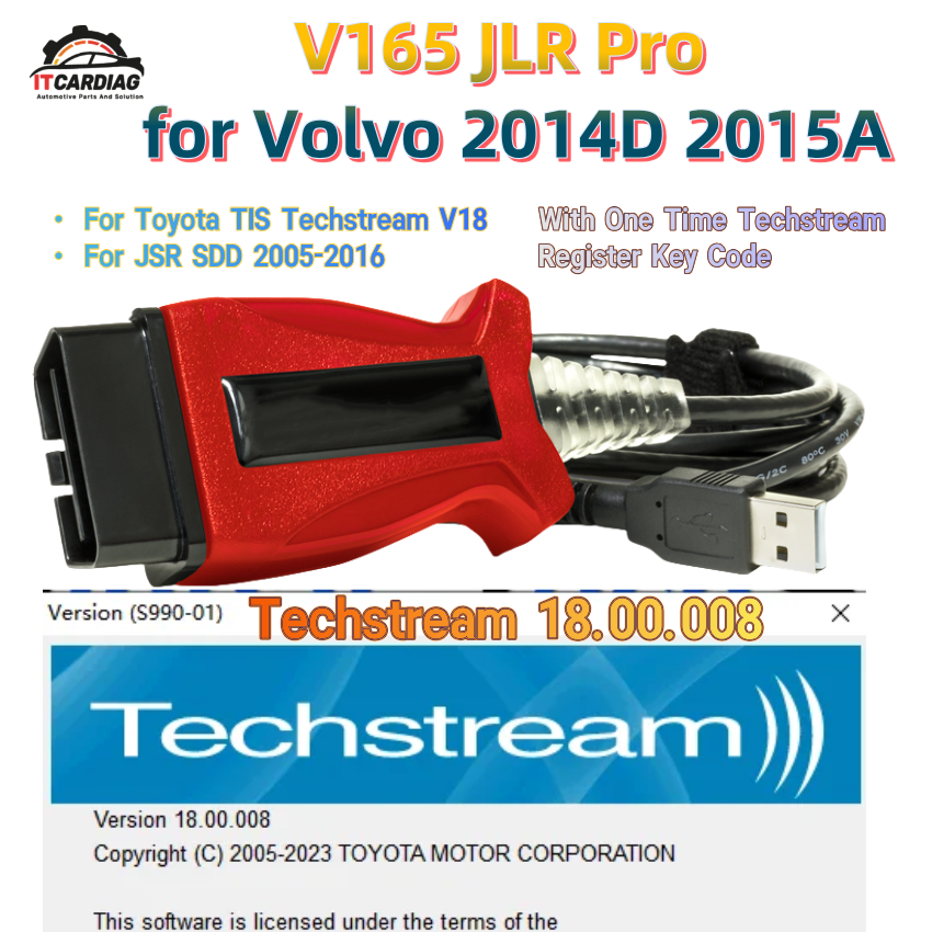 Kabel skanera OBD2 V165 V160 JSR JLR SDD dla Volvo 2014D 2015A dla Toyota TIS Techstream 18.00.008 J2534, obsługa do 2016 roku.