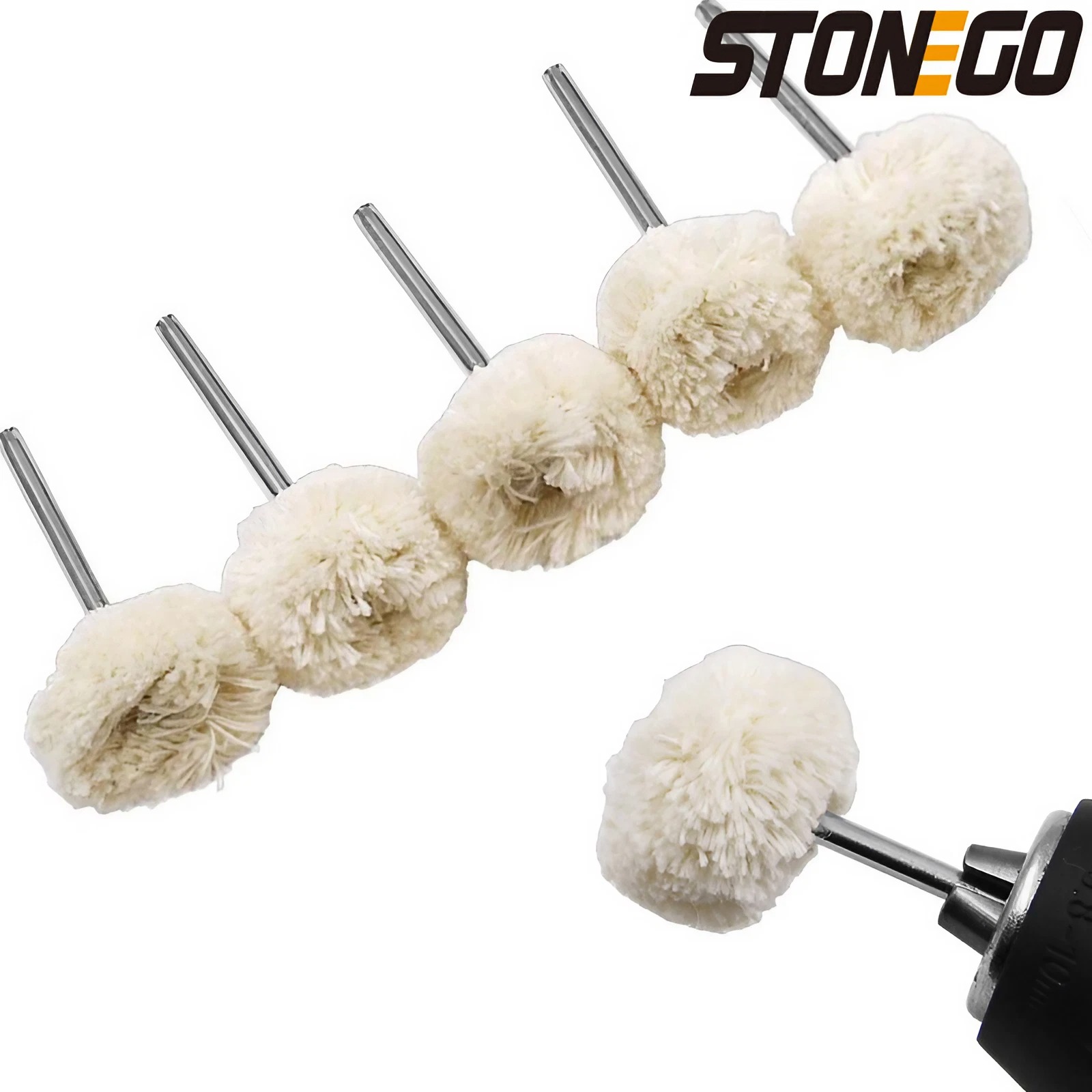 STONEGO 10PCS 울 휠 연마 헤드 (버핑 연마 용 3mm 생크 포함) 보석 금속 로타리 도구 액세서리