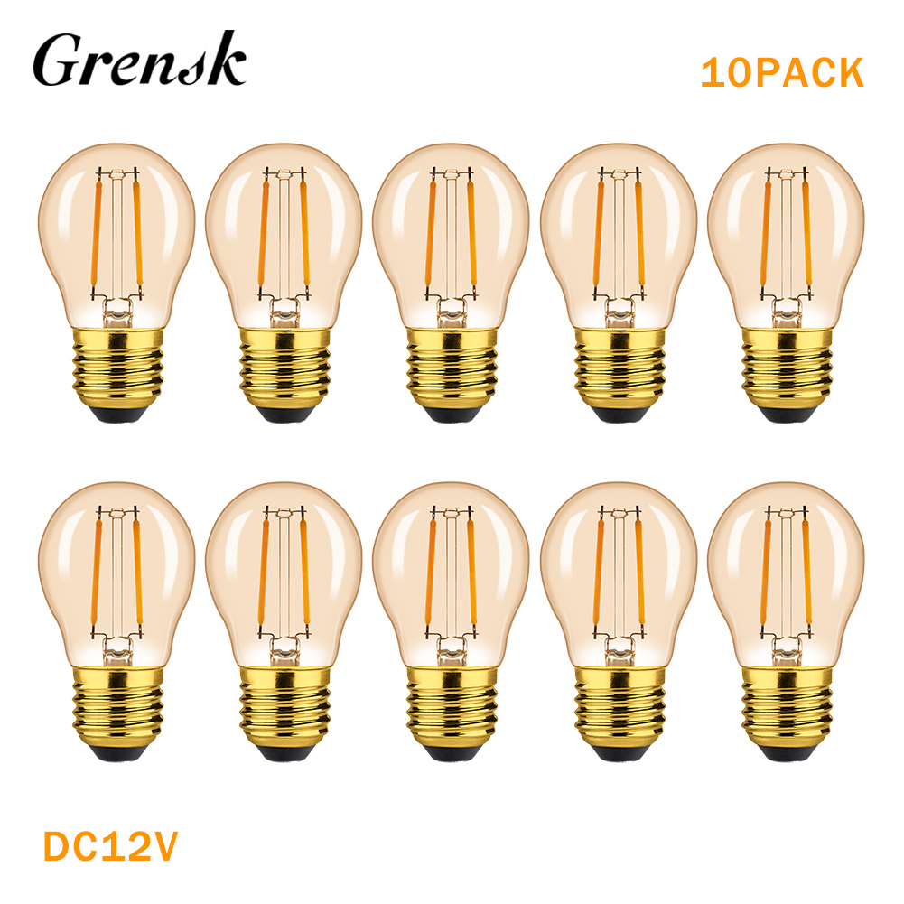 10Pcs Vintage LED 12V Light Bulbs E27 G45 2W Amber Glass Low Voltage Ampoules Incandescent RV Camper Cabin Interior Lighting Lam