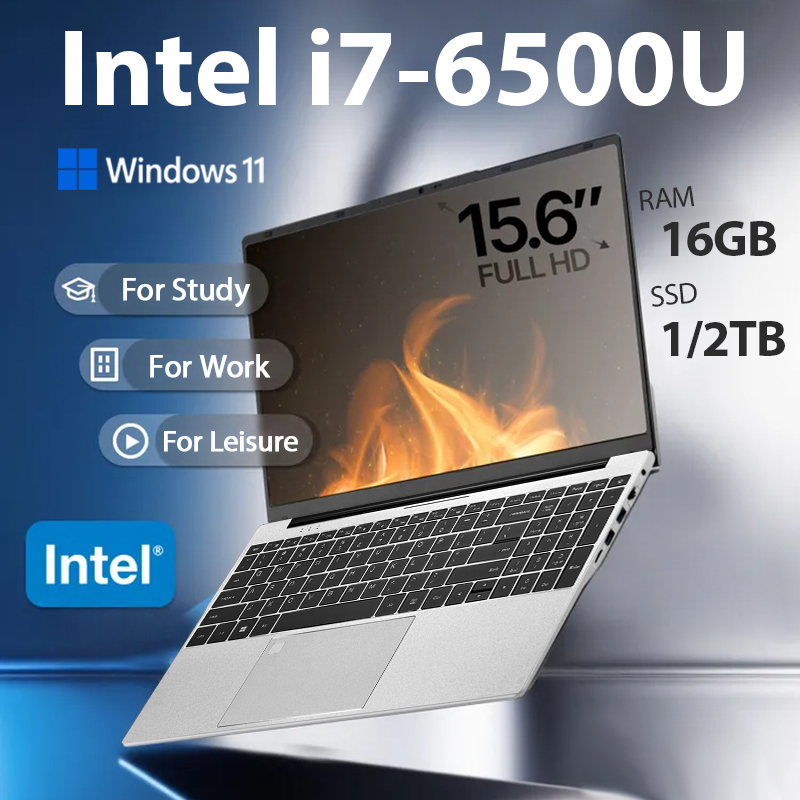 15,6 inch laptop Intel Core i7 6500U Windows 11 16GB RAM 512GB 1TB 2TB SSD Notebook PC Gamer Kantoorcomputer met verlichte vingerafdruksensor